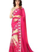 Pink embroidered georgette saree with blouse