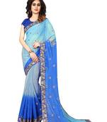 Sky blue embroidered georgette saree with blouse