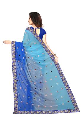 Sky blue embroidered georgette saree with blouse 3