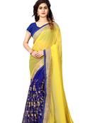 Yellow embroidered georgette saree with blouse