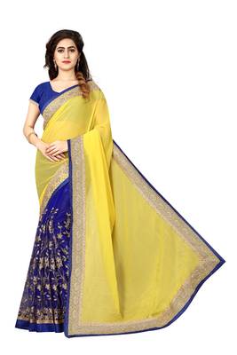 Yellow embroidered georgette saree with blouse 2