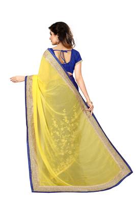 Yellow embroidered georgette saree with blouse 3