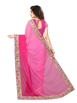 Pink embroidered georgette saree with blouse 3