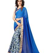 Blue embroidered georgette saree with blouse