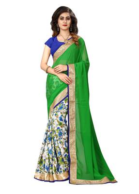 Green embroidered georgette saree with blouse 1