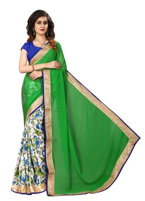 Green embroidered georgette saree with blouse 2