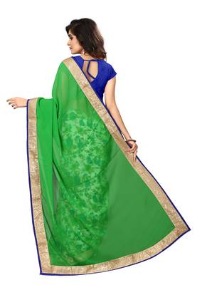 Green embroidered georgette saree with blouse 3
