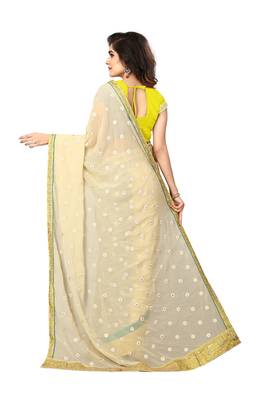 Beige embroidered georgette saree with blouse 3