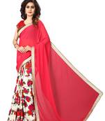 Pink embroidered georgette saree with blouse