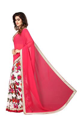 Pink embroidered georgette saree with blouse 2
