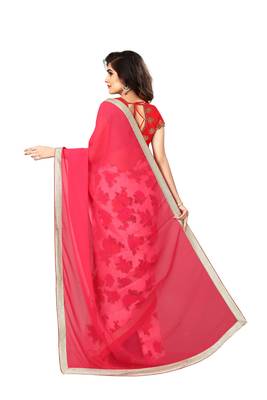 Pink embroidered georgette saree with blouse 3