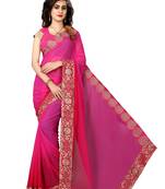 Pink embroidered georgette saree with blouse