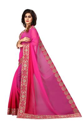 Pink embroidered georgette saree with blouse 2