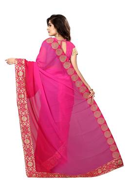 Pink embroidered georgette saree with blouse 3