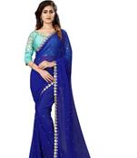 Blue embroidered georgette saree with blouse