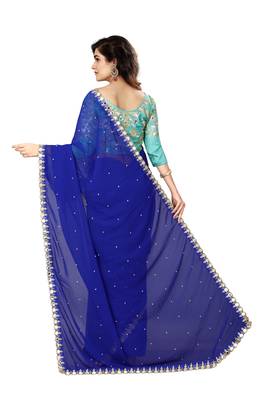 Blue embroidered georgette saree with blouse 2