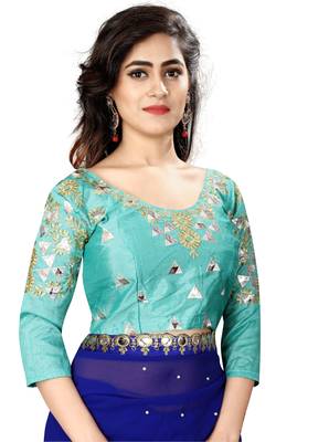 Blue embroidered georgette saree with blouse 3