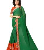 Green embroidered georgette saree with blouse