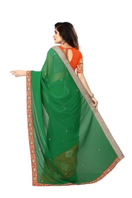 Green embroidered georgette saree with blouse 2