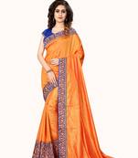 Orange embroidered silk saree with blouse