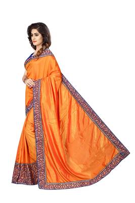 Orange embroidered silk saree with blouse 2