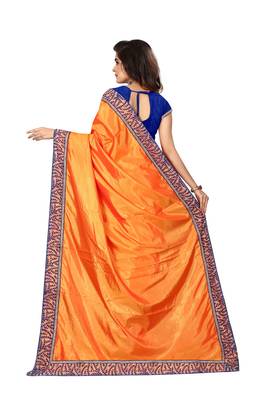 Orange embroidered silk saree with blouse 3