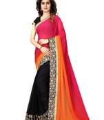 Black embroidered georgette saree with blouse