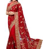 Red embroidered net saree with blouse