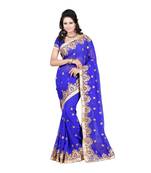 Blue embroidered georgette saree with blouse