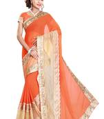 Orange embroidered georgette saree with blouse