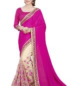 Pink embroidered satin saree with blouse