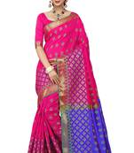 Pink printed jacquard saree with blouse