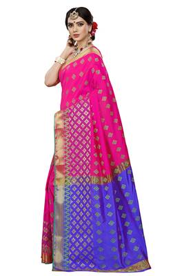 Pink printed jacquard saree with blouse 2