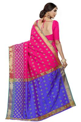 Pink printed jacquard saree with blouse 3