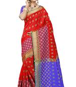 Red printed jacquard saree with blouse