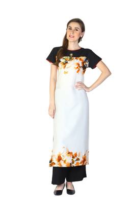 Orange printed crepe kurti 1