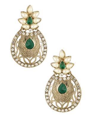 Flower Filigree Antique Rhodium Pearl Green Earring For Women 1