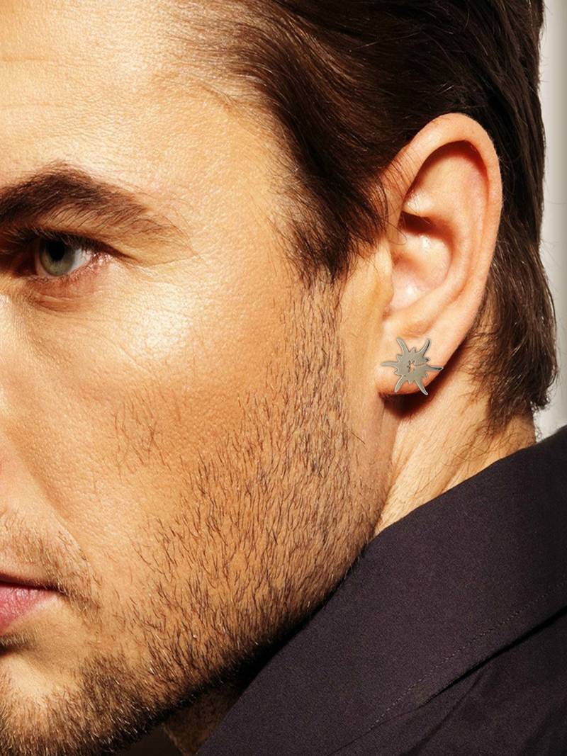 316L surgical stainless steel mens boys ear stud pair earring high polish star bust