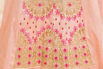 Peach embroidered Mulberry Silk Semi-stitched Gown 3