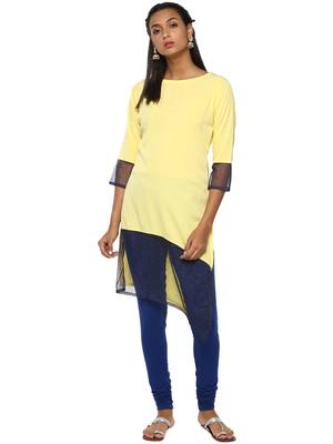 Yellow plain crepe kurti 1