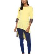 Yellow plain crepe kurti