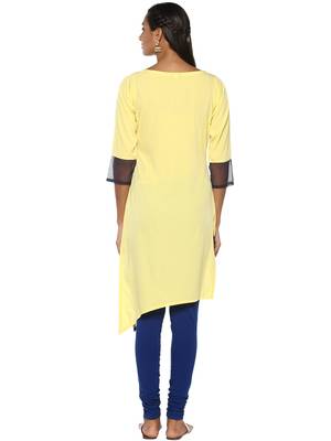 Yellow plain crepe kurti 3