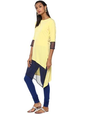 Yellow plain crepe kurti 4
