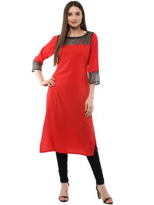 Red plain crepe kurti 1