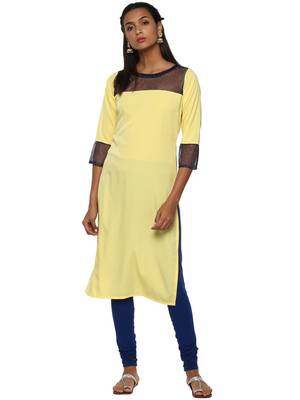 Yellow plain crepe kurti 1