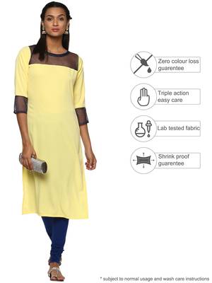 Yellow plain crepe kurti 2