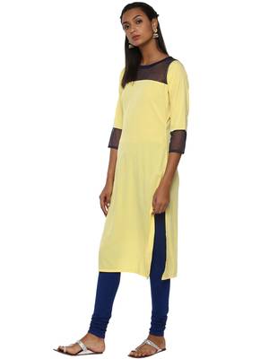 Yellow plain crepe kurti 4