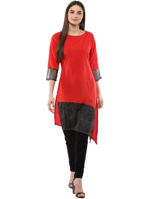 Red plain crepe kurti 1