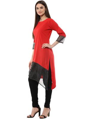 Red plain crepe kurti 4