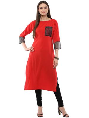 Red plain crepe kurti 1